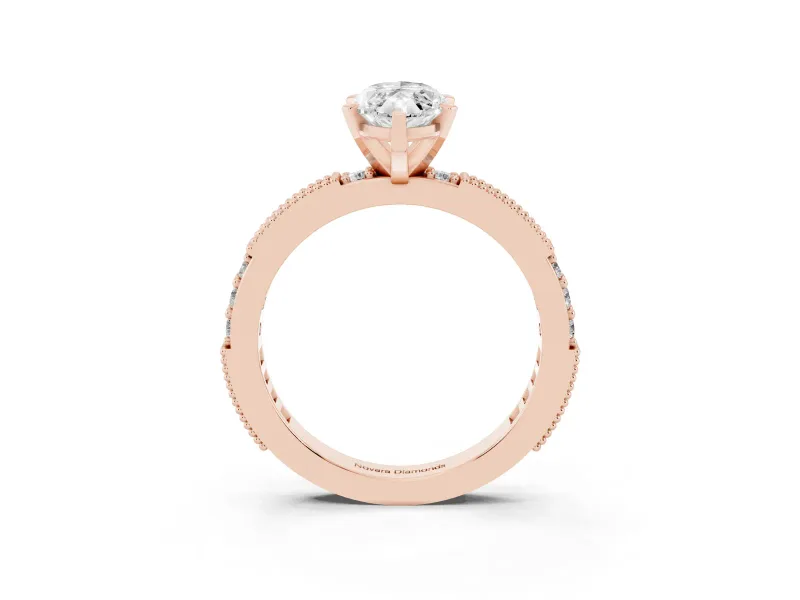Marquise Vintage Pavé Solitaire Engagement Ring Setting | Milgrain Edges | Rose Gold