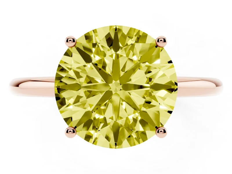 Fancy Yellow Round Cut Diamond Solitaire Engagement Ring Set in Rose gold with Thin Band and Prong Setting