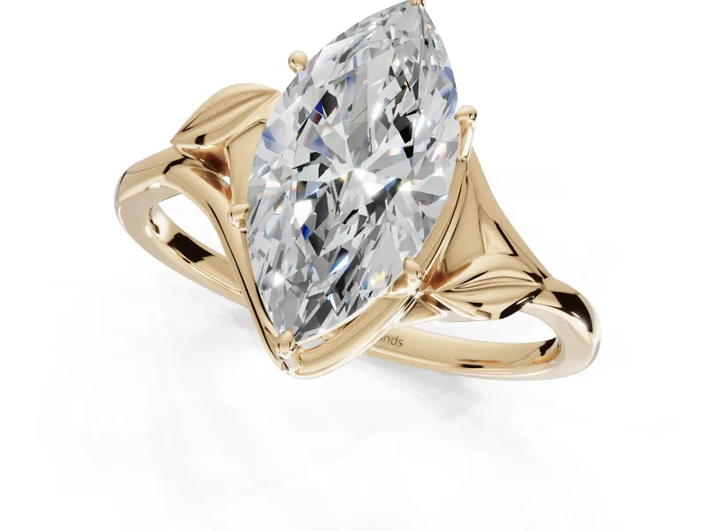 Marquise Leaf Bypass Solitaire Engagement Ring Setting | Polished Band | Yellow Gold