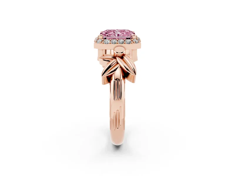 Radiant Cut Floral Halo Engagement Ring Setting for a Fancy Pink Lab-Grown Diamond | Rose Gold