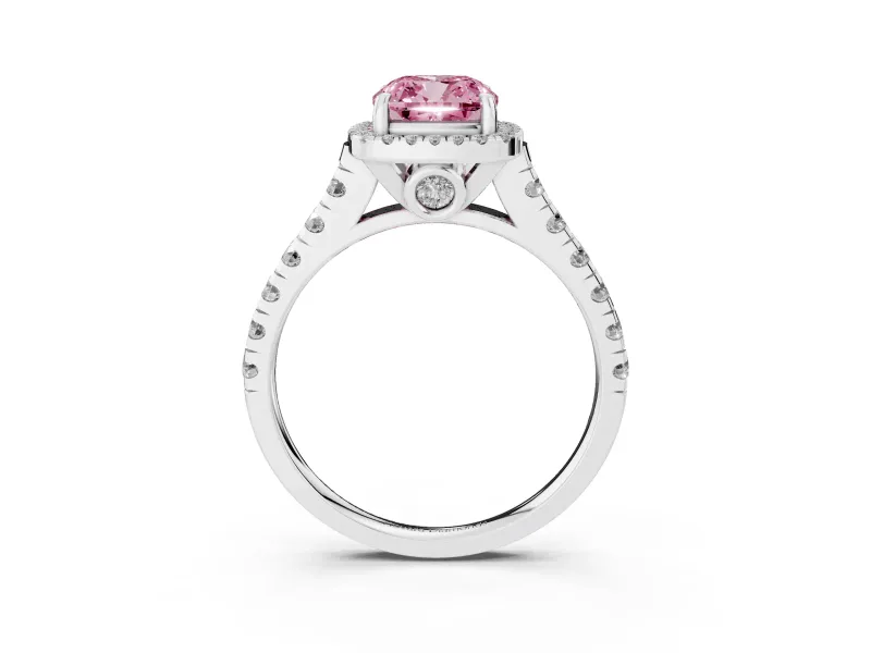 Cushion Cut Halo Engagement Ring Setting for a Fancy Pink Lab-Grown Diamond | Shared Prong Shoulders | Sterling Silver