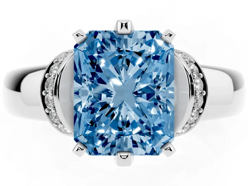 Radiant Cut Pavé Collar Engagement Ring Setting for a Fancy Blue Lab-Grown Diamond | Platinum