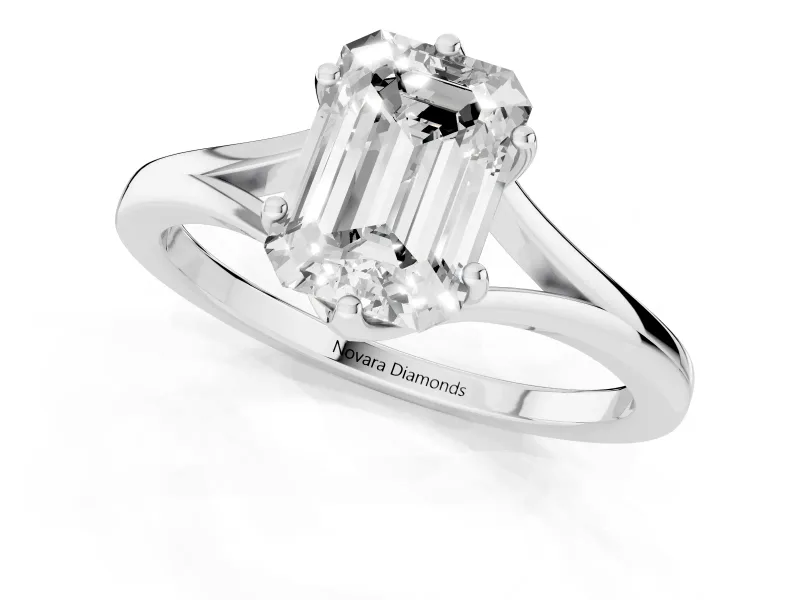 Emerald Cut Split Shank Solitaire Engagement Ring Setting | Plain Polished | Platinum