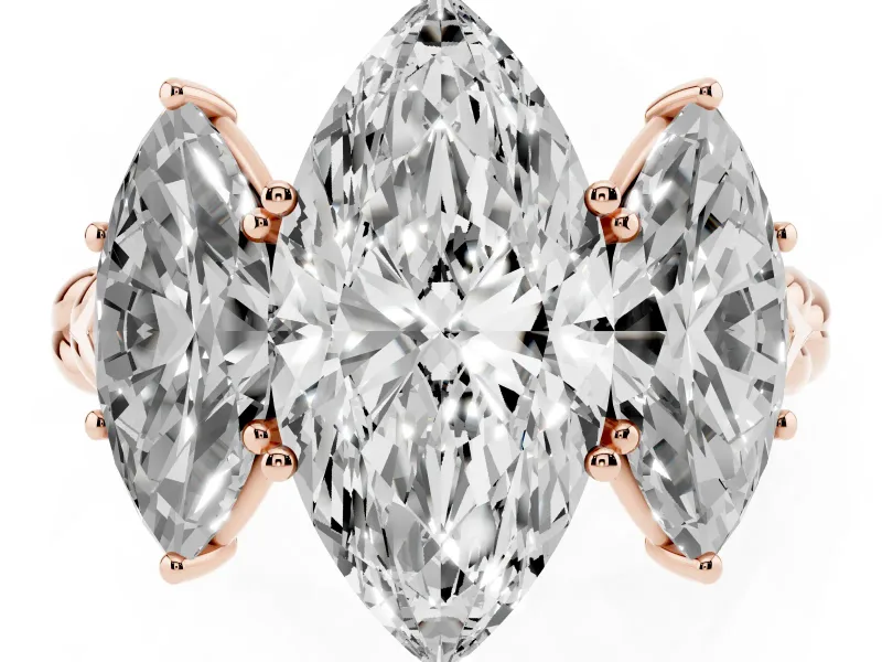 Marquise Three Stone Engagement Ring Setting | Braided Band | Rose Gold