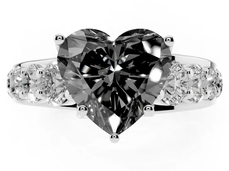 Heart-Shaped Engagement Ring Setting for a Black Center | Sterling Silver