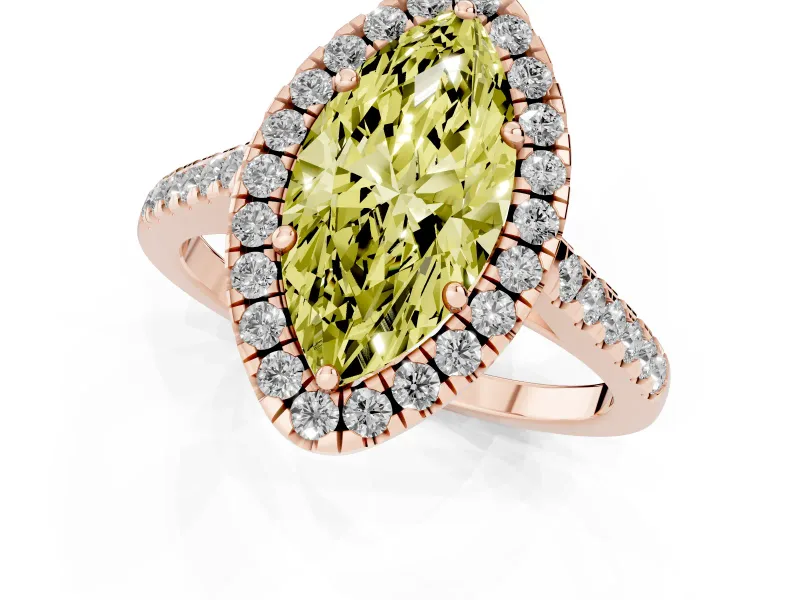 Marquise Raised Halo Engagement Ring Setting for a Fancy Yellow Lab-Grown Diamond | Rose Gold