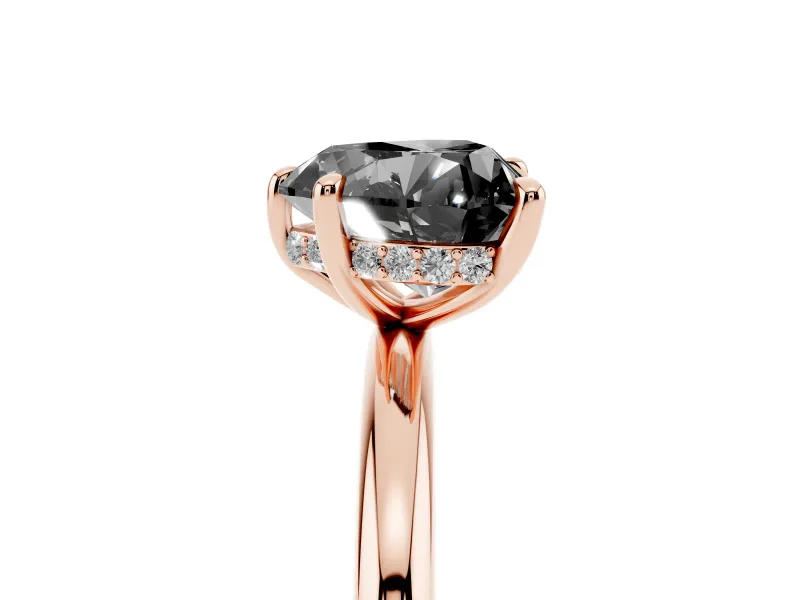 Fancy Black Heart Cut Diamond Solitaire Ring Set in Rose gold with Thin Band and Prong Setting