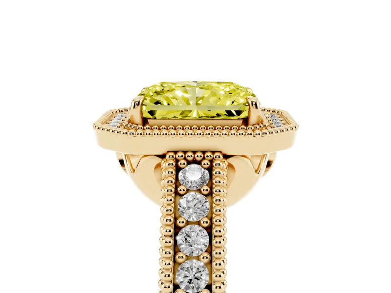 Radiant Cut Halo Engagement Ring Setting for a Fancy Yellow Lab-Grown Diamond | Yellow Gold - Design NV-24525
