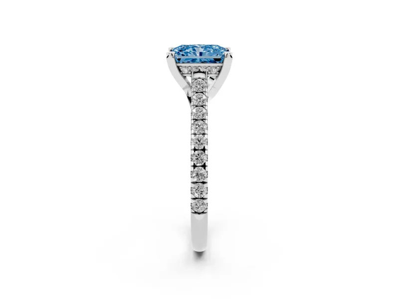 Radiant Cut Hidden Halo Pave Engagement Ring Setting for a Fancy Blue Lab-Grown Diamond | Claw Prongs | White Gold