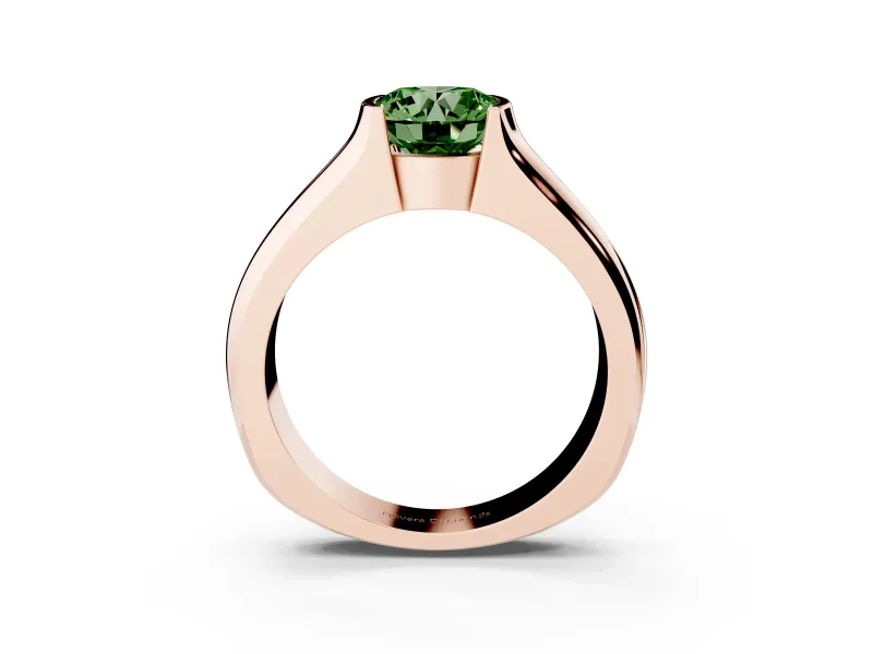 Round Half Bezel Engagement Ring Setting for a Fancy Green Lab-Grown Diamond | Wide Band | Rose Gold