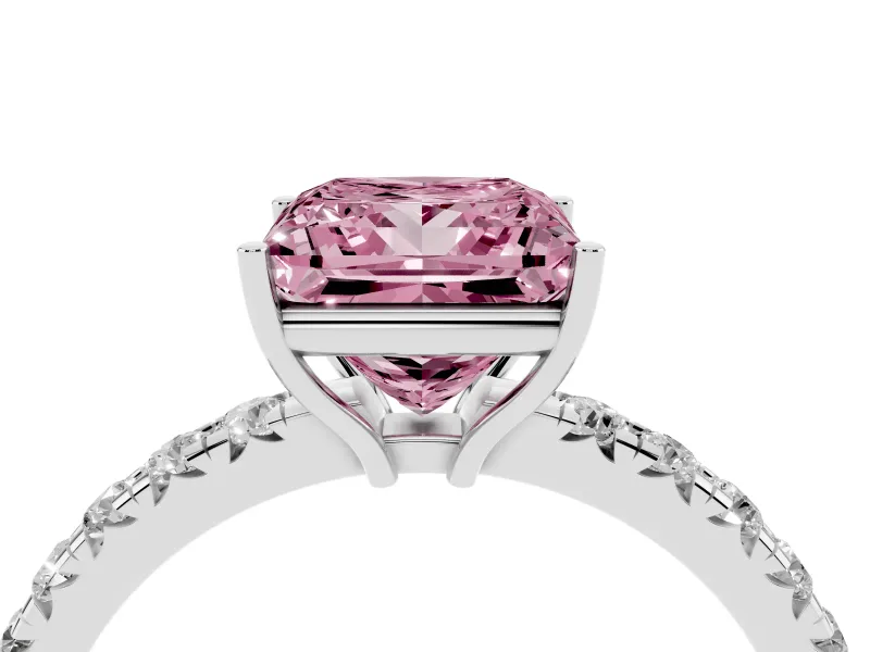 Princess Cut Pave Engagement Ring Setting for a Fancy Pink Lab-Grown Diamond | Shared Prong Band | Platinum