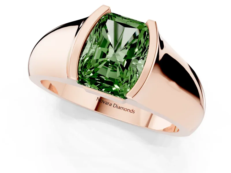Radiant Cut Half Bezel Solitaire Engagement Ring Setting for a Fancy Green Lab-Grown Diamond | Wide Band | Rose Gold