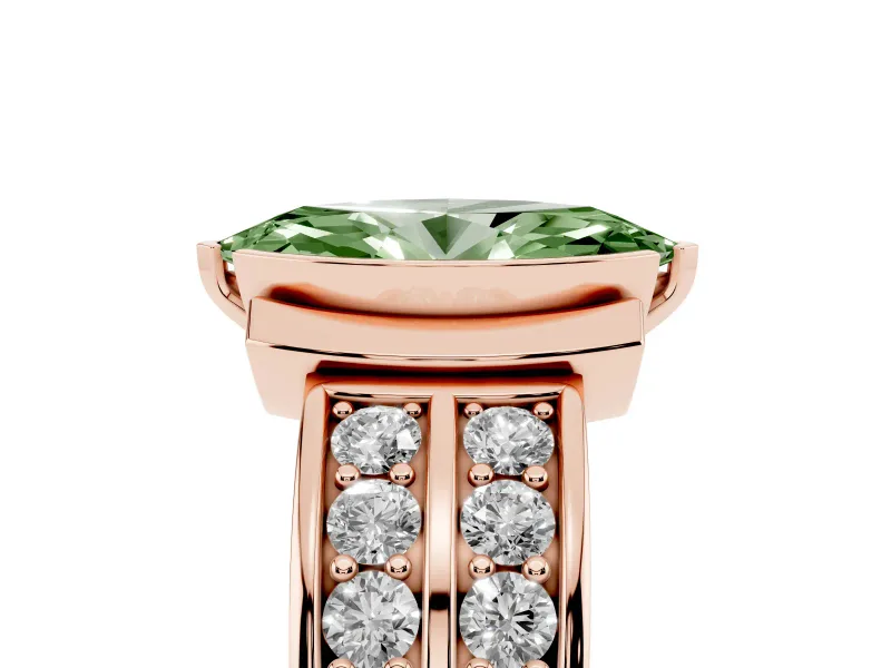 Fancy Green Marquise Cut Diamond Wide Channel Set Band Ring Set in Rose gold with Bezel Setting