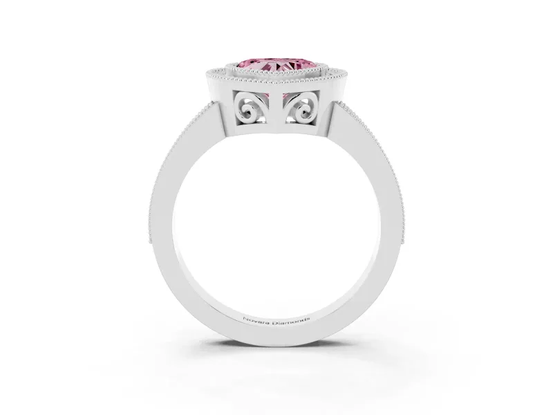 Heart-Shaped Halo Engagement Ring Setting for a Fancy Pink Lab-Grown Diamond | Sterling Silver - Design NV-24890