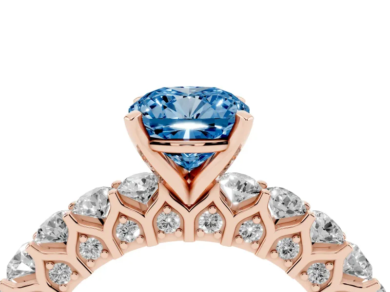 Cushion Cut Shared Prong Engagement Ring Setting for a Fancy Blue Lab-Grown Diamond | Rose Gold