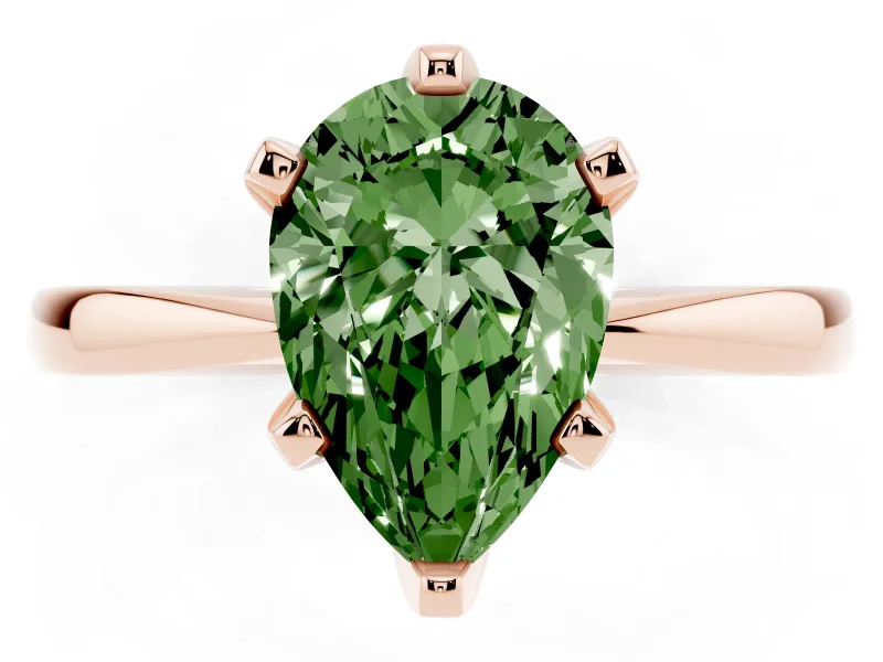 Pear-Shaped Tapered Solitaire Engagement Ring Setting for a Fancy Green Lab-Grown Diamond | Claw Prong Head | Rose Gold