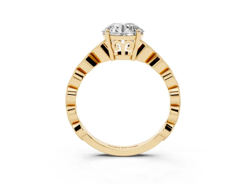 Round Cut Diamond Solitaire Ring Set in Yellow gold with Infinity Twist Pavé Band