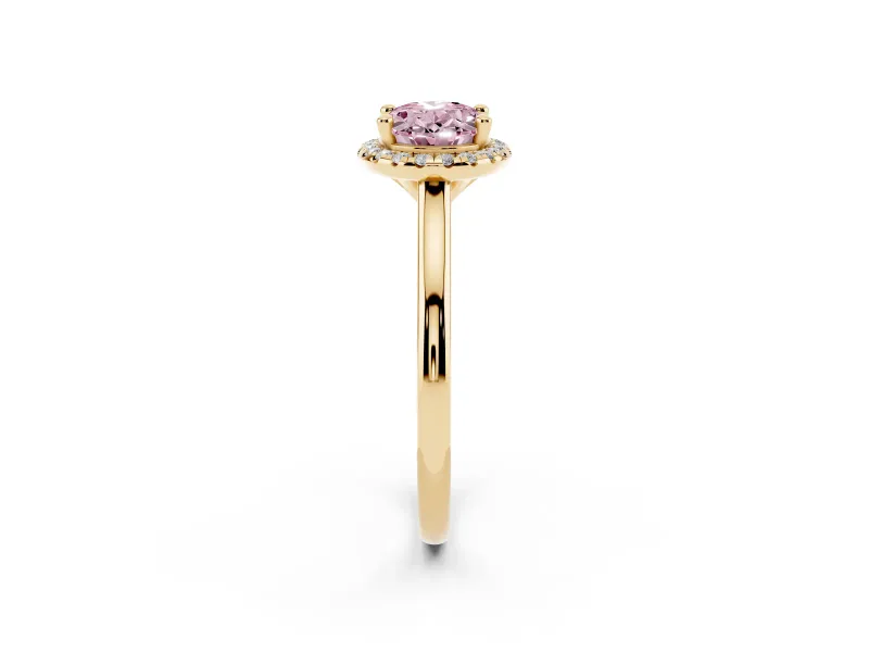 Oval Halo Engagement Ring Setting for a Fancy Pink Lab-Grown Diamond | Plain Polished Band | Yellow Gold