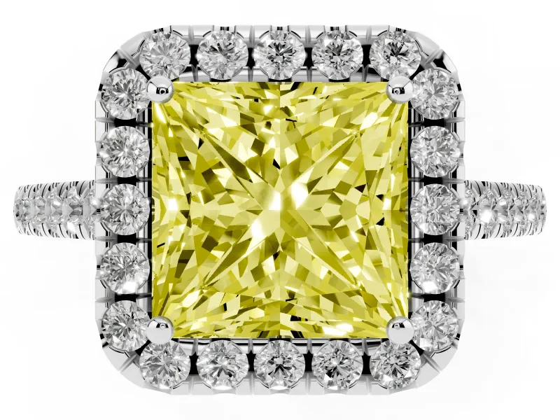 Princess Cut Raised Halo Engagement Ring Setting for a Fancy Yellow Lab-Grown Diamond | White Gold