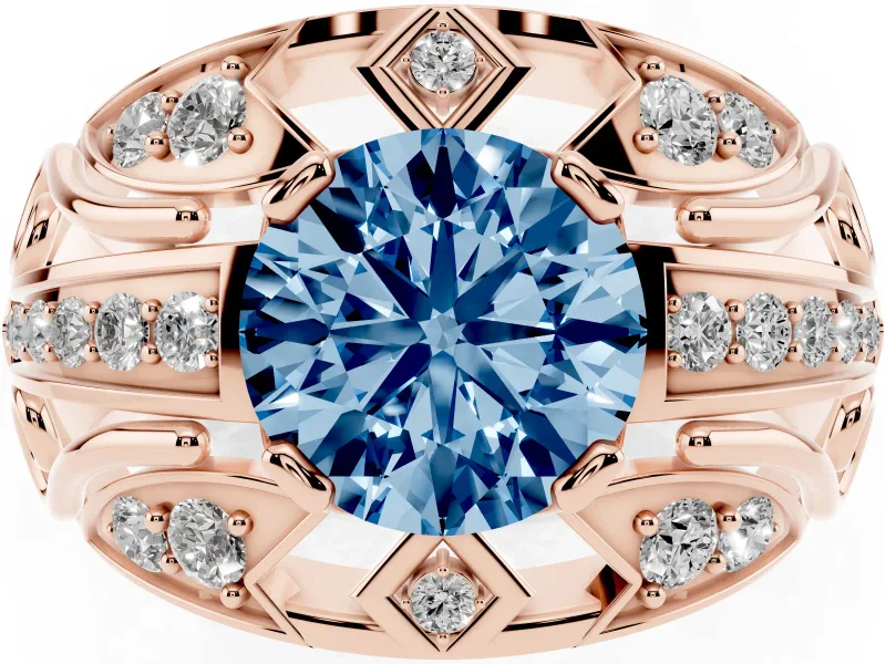 Round Art Deco Graduated Engagement Ring Setting for a Fancy Blue Lab-Grown Diamond | Rose Gold