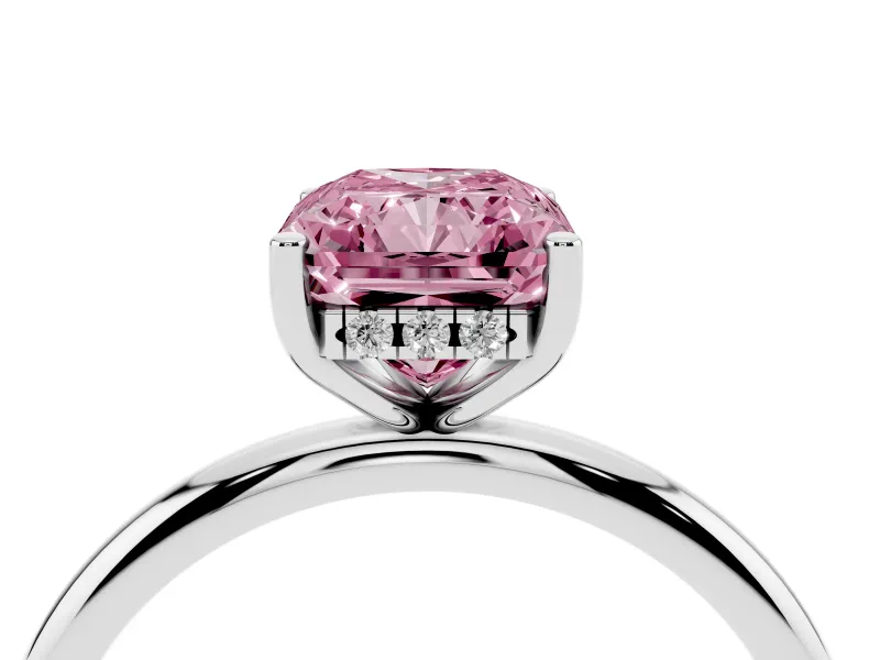Fancy Pink Radiant Cut Diamond Solitaire Engagement Ring Set in Silver with Prong Setting and Polished Band