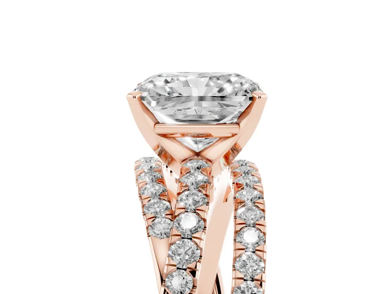 Radiant Cut Twisted Pavé Solitaire Engagement Ring Setting | Three-Strand Band | Rose Gold