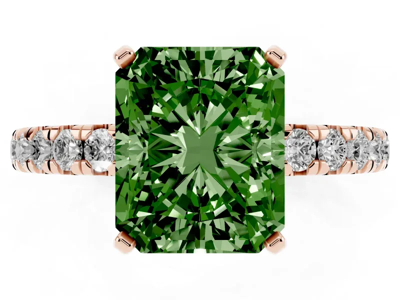 Radiant Cut Pavé Engagement Ring Setting for a Fancy Green Lab-Grown Diamond | Rose Gold