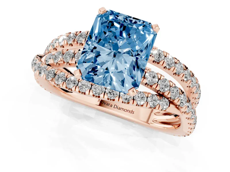 Radiant Cut Twisted Pavé Engagement Ring Setting for a Fancy Blue Lab-Grown Diamond | Rose Gold