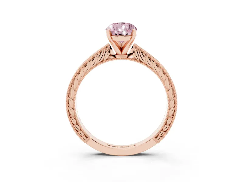 Pear-Shaped Engraved Engagement Ring Setting for a Fancy Pink Lab-Grown Diamond | Rose Gold