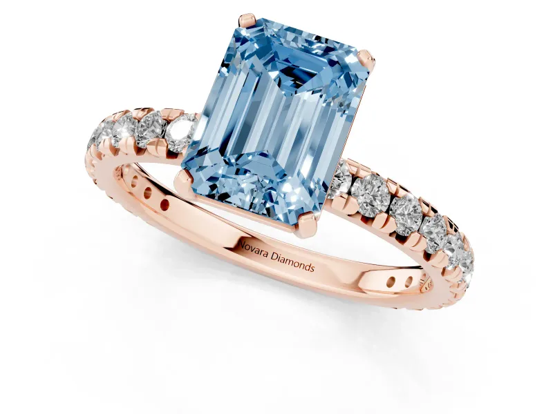 Emerald Cut Pavé Engagement Ring Setting for a Fancy Blue Lab-Grown Diamond | Rose Gold
