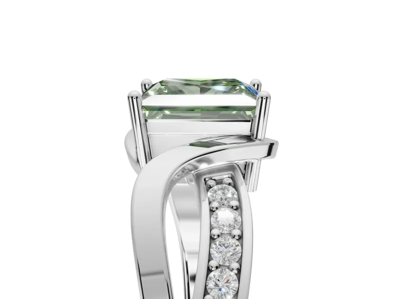 Princess Cut Bypass Engagement Ring Setting for a Fancy Green Lab-Grown Diamond | Sterling Silver - Design NV-24814