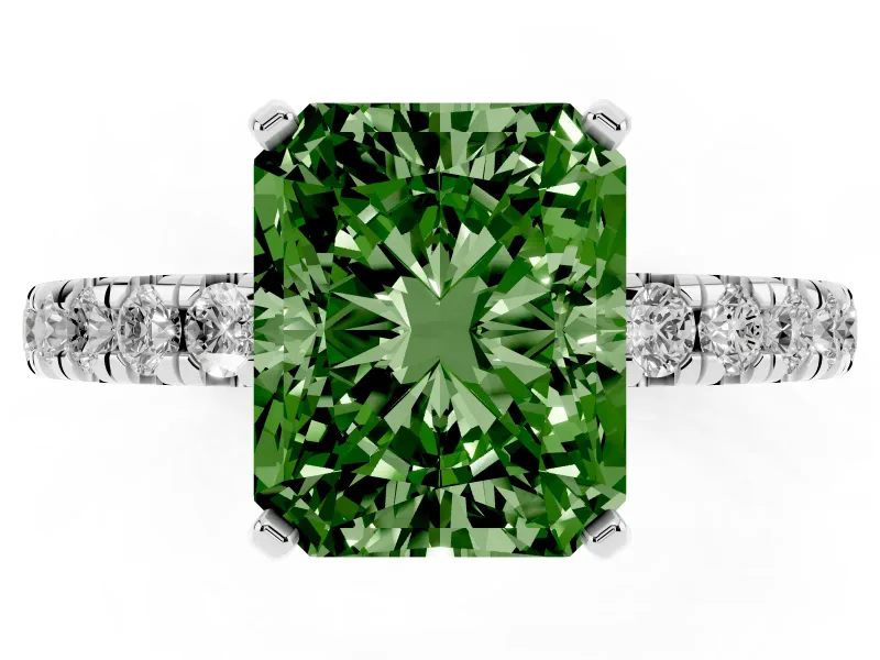 Radiant Cut Pavé Engagement Ring Setting for a Fancy Green Lab-Grown Diamond | White Gold