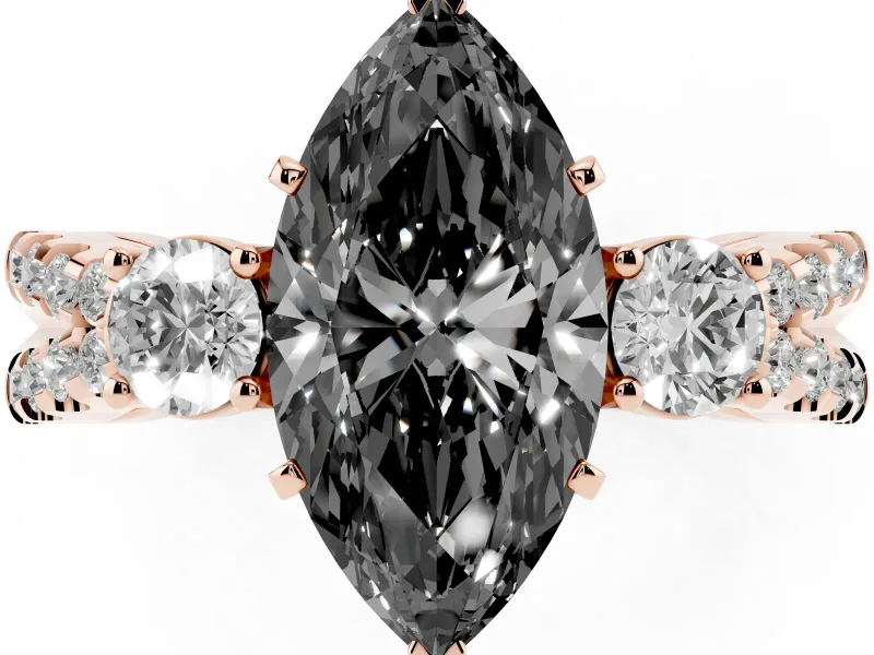Marquise Three Stone Engagement Ring Setting for a Black Center | Pavé Split Shank | Rose Gold