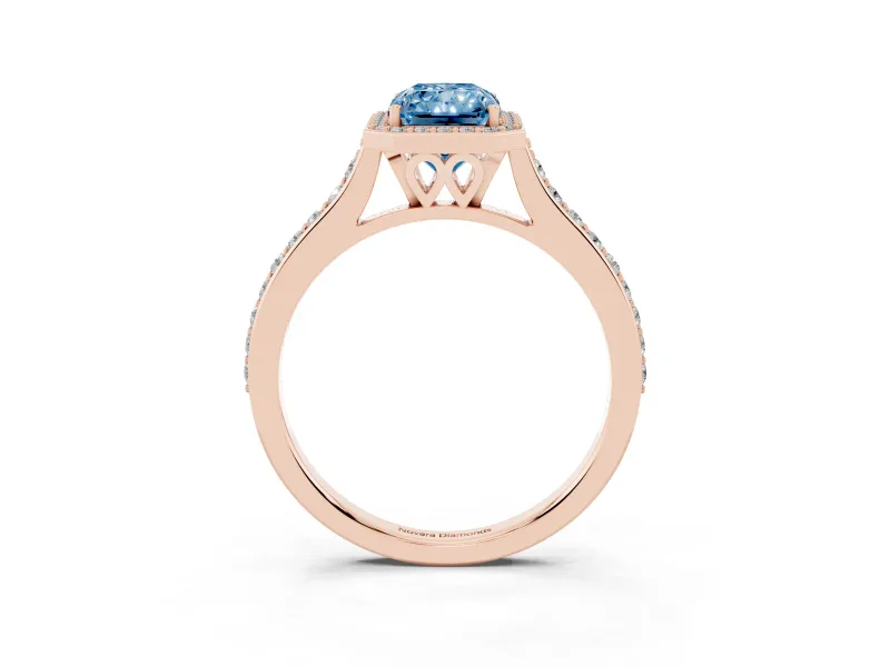 Radiant Cut Halo Engagement Ring Setting for a Fancy Blue Lab-Grown Diamond | Rose Gold - Design NV-24729