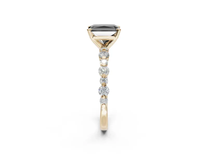Radiant Cut Pavé Engagement Ring Setting for a Black Center | Alternating Accents | Yellow Gold