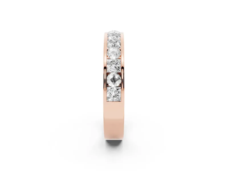Princess Diamond Channel Set Promise Ring Set in Rose gold with Round Accent Stations