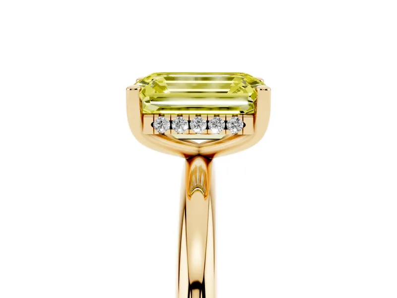 Emerald Cut Hidden Halo Engagement Ring Setting for a Fancy Yellow Lab-Grown Diamond | Plain Band | Yellow Gold