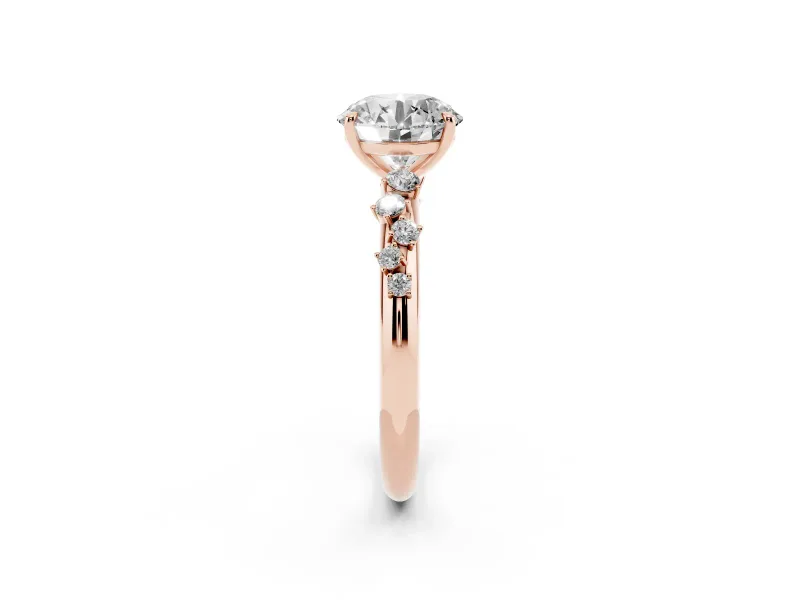 Round Cut Diamond Cluster Solitaire Ring Set in Rose gold with Prong Setting