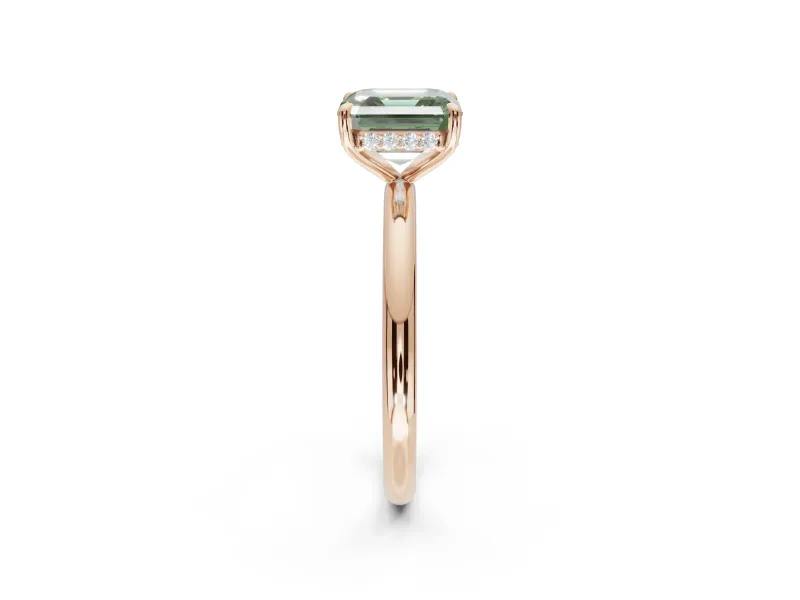 Asscher Cut Hidden Halo Ring Setting for a Fancy Green Lab-Grown Diamond | Rose Gold