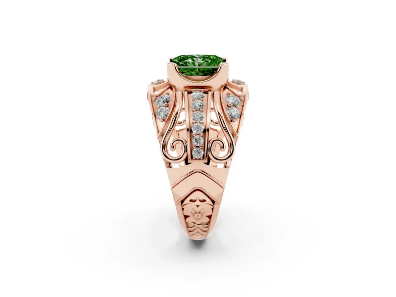Radiant Cut Art Deco Engagement Ring Setting for a Fancy Green Lab-Grown Diamond | Rose Gold