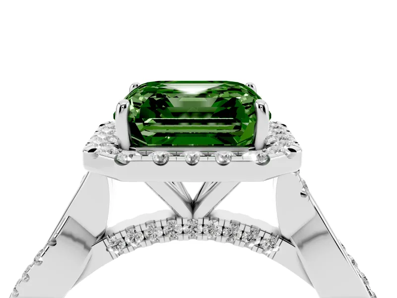 Asscher Cut Twist Halo Engagement Ring Setting for a Fancy Green Lab-Grown Diamond | Platinum