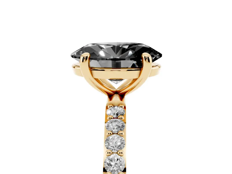 Oval Pave Solitaire Engagement Ring Setting | Yellow Gold