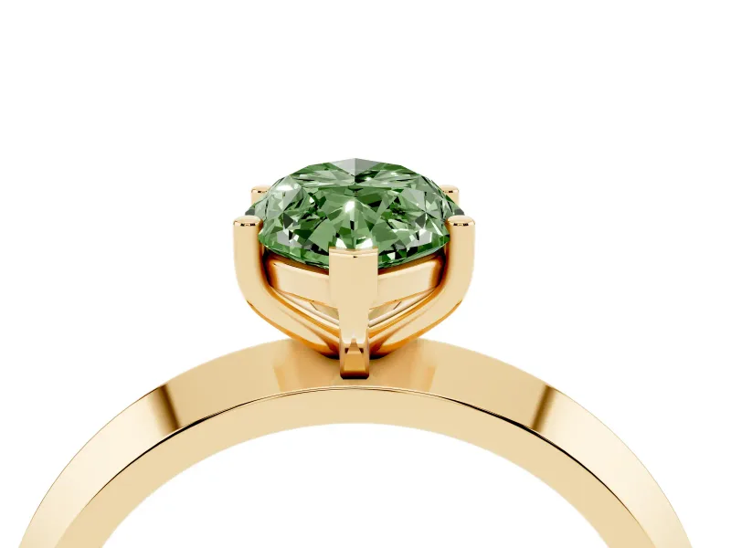 Fancy Green Marquise Cut Diamond Solitaire Engagement Ring Set in Yellow gold with Flat Band and Prong Setting