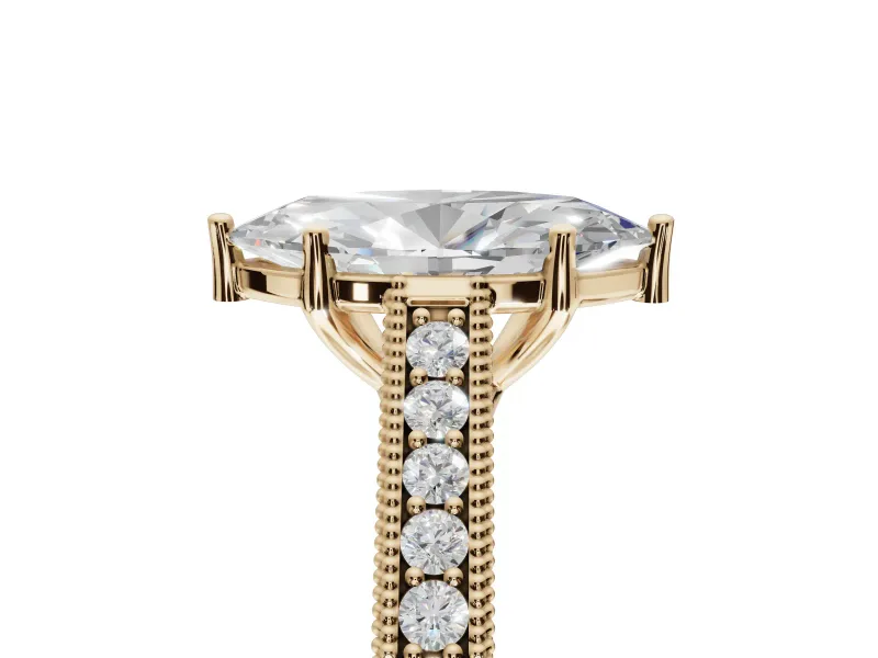 Marquise Vintage Engraved Pavé Engagement Ring Setting | Milgrain Edges | Yellow Gold