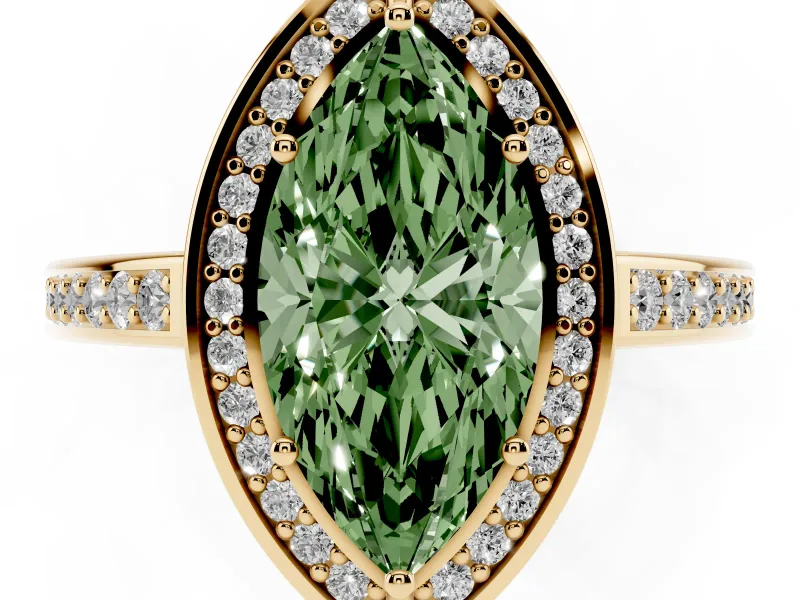 Marquise Sectioned Halo Engagement Ring Setting for a Fancy Green Lab-Grown Diamond | Yellow Gold