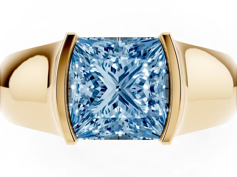 Princess Cut Half Bezel Solitaire Engagement Ring Setting for a Fancy Blue Lab-Grown Diamond | Wide Band | Yellow Gold