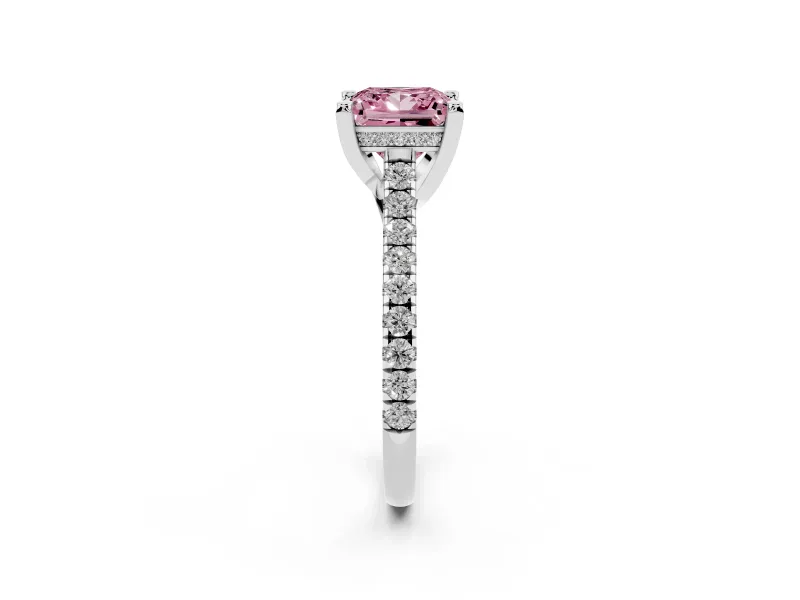Princess Cut Hidden Halo Pave Engagement Ring Setting for a Fancy Pink Lab-Grown Diamond | Claw Prongs | White Gold