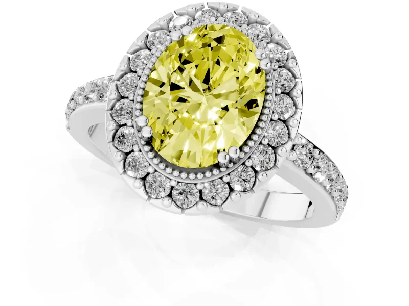 Oval Vintage Milgrain Halo Engagement Ring Setting for a Fancy Yellow Lab-Grown Diamond | Pierced Gallery | Platinum