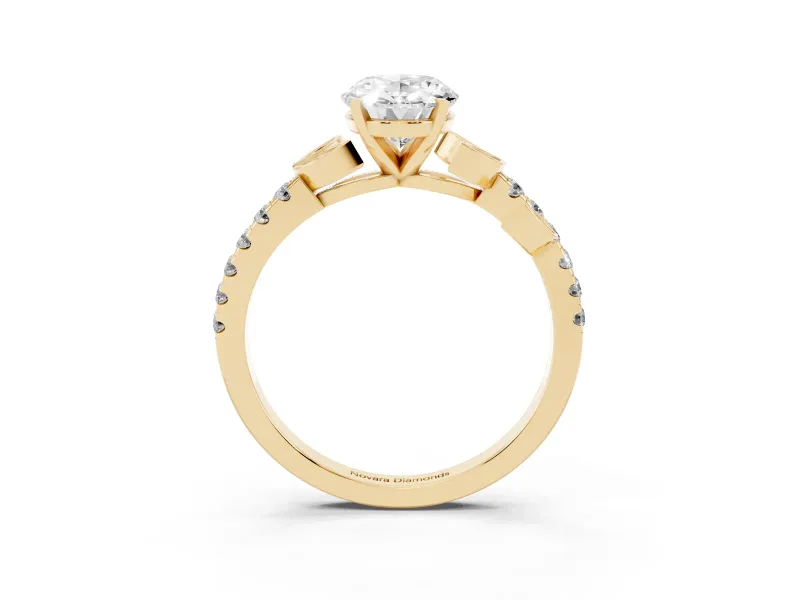 Oval Leaf Pavé Engagement Ring Setting | Leaf Motif Shoulders | Yellow Gold