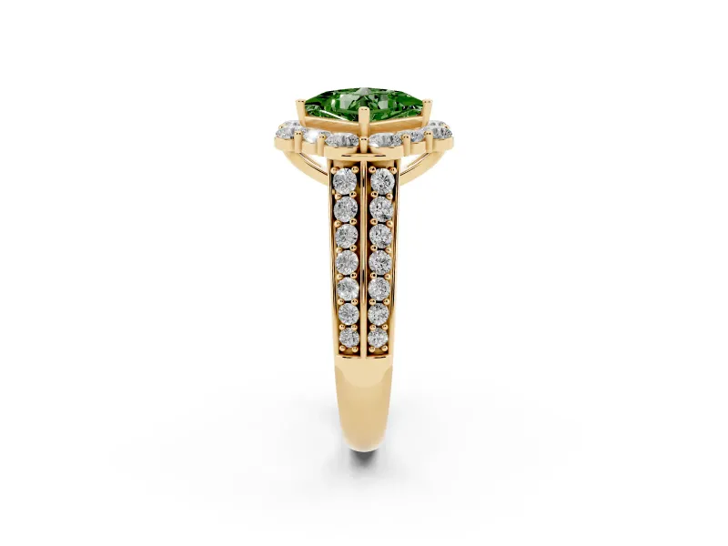 Princess Cut Large Accent Halo Engagement Ring Setting for a Fancy Green Lab-Grown Diamond | Yellow Gold